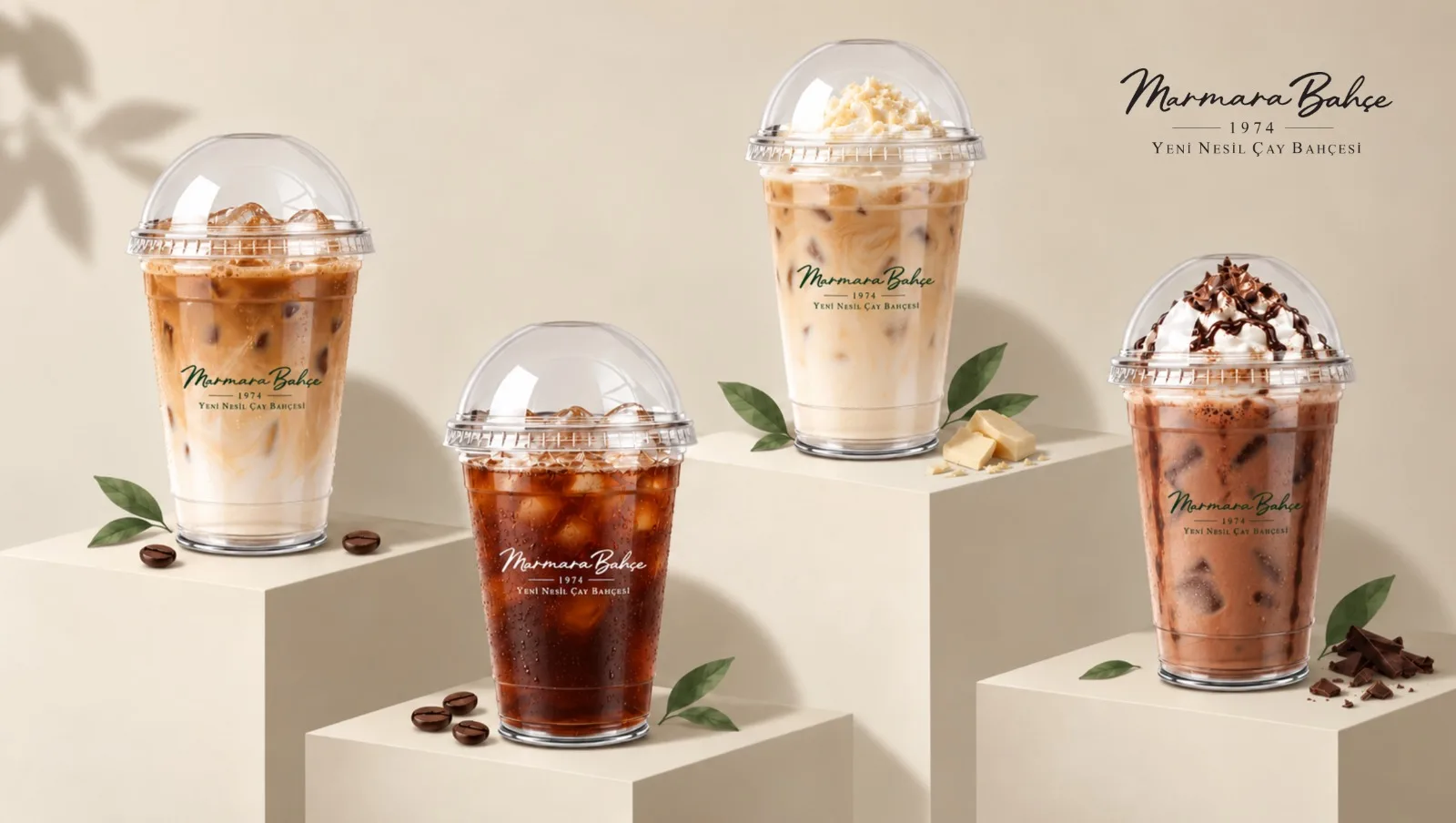 Buzlu latte, buzlu americano, frappe ve kremalı buzlu mocha.